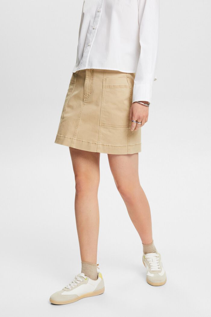 Minifalda de sarga de algodón con efecto lavado, BEIGE, detail image number 0