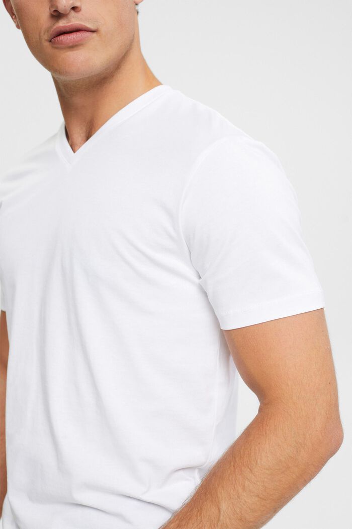 Camiseta de algodón sostenible con escote en pico, WHITE, detail image number 0