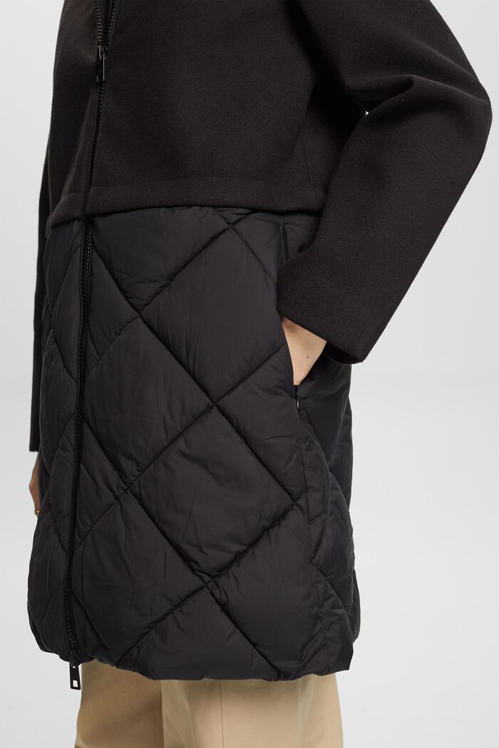 Abrigo con capucha de mezcla de materiales, BLACK, detail image number 4