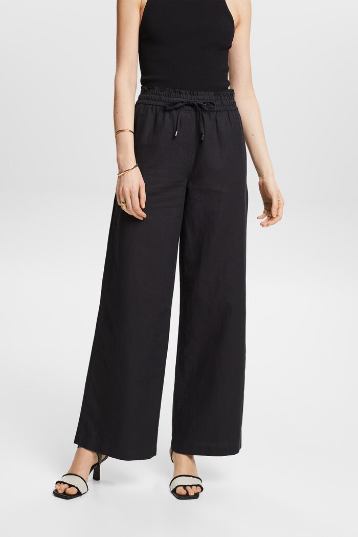 Pantalones de algodón y lino, BLACK, detail image number 0