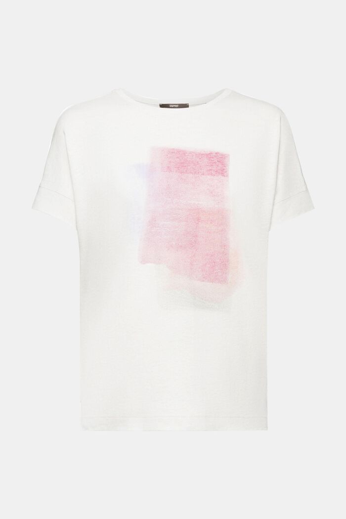 Camiseta en mezcla de viscosa y lino con estampado en el pecho, PASTEL GREY, detail image number 6