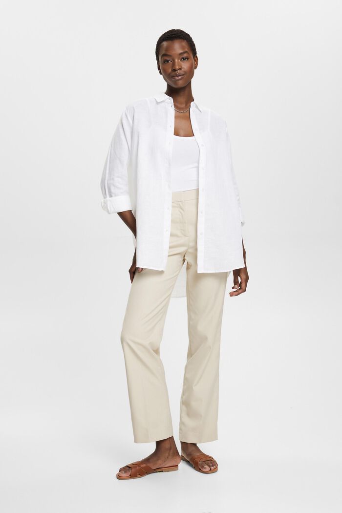 Camisa de lino y algodón, WHITE, detail image number 4