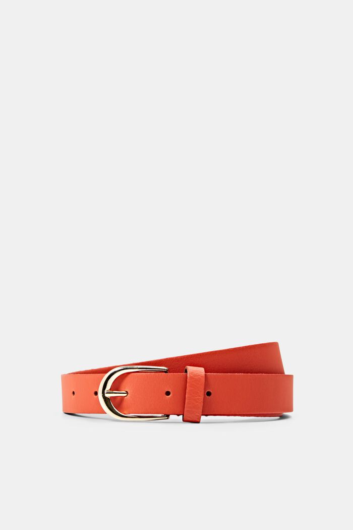 Cinturón de piel estrecho, CORAL RED, detail image number 0