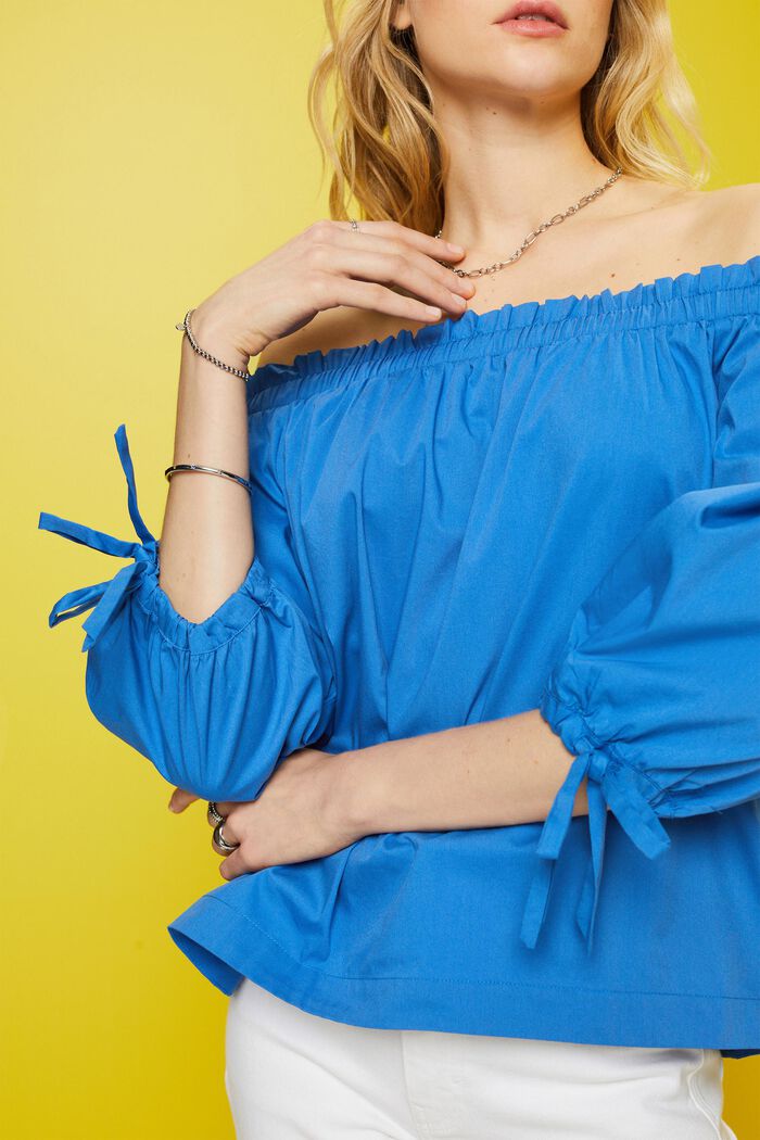 Blusa de popelina con los hombros descubiertos, BRIGHT BLUE, detail image number 4
