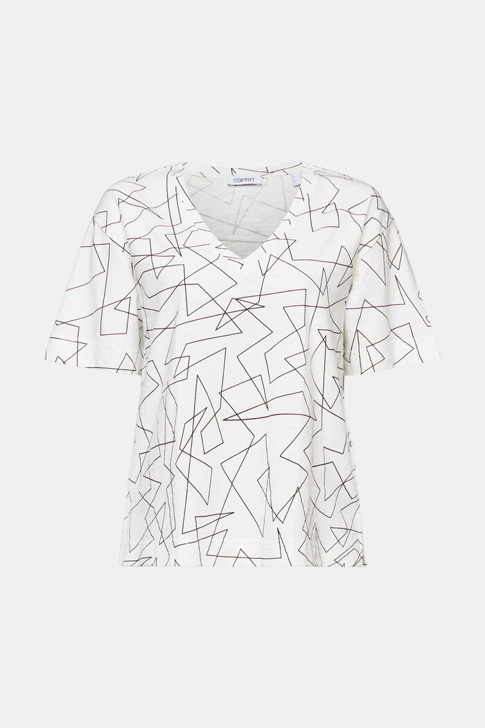 Camiseta de algodón estampada con cuello en pico, OFF WHITE, detail image number 6