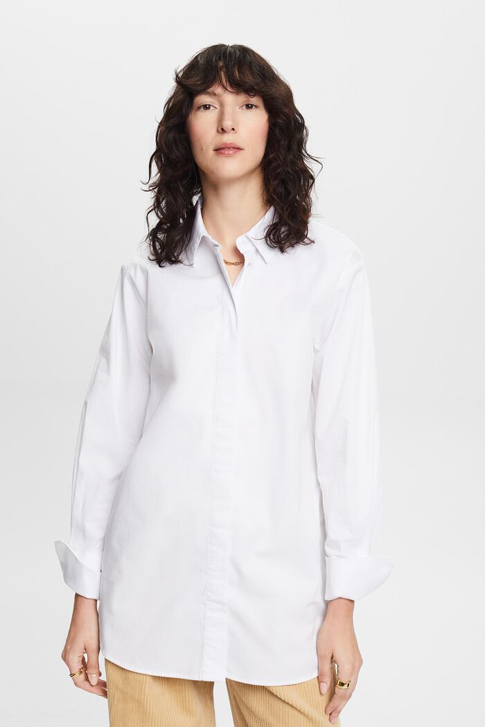 Blusa camisera con corte holgado, WHITE, detail image number 1