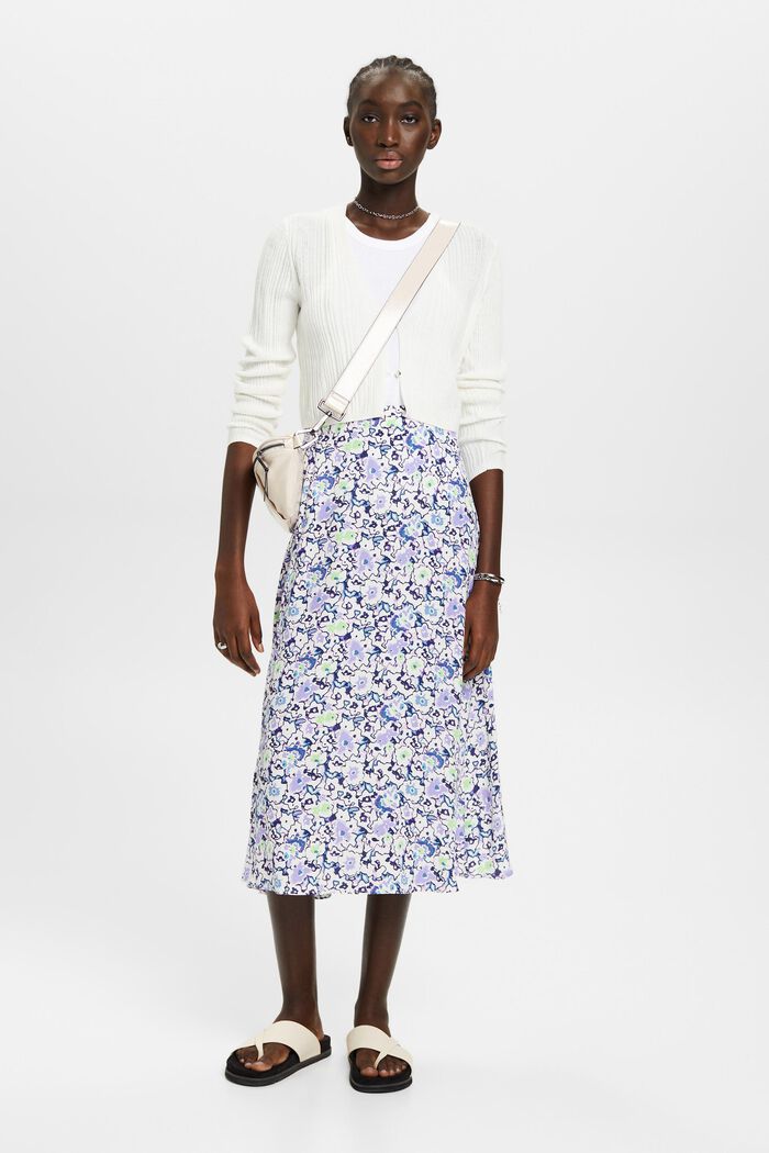 Falda midi con diseño floral allover, WHITE, detail image number 1