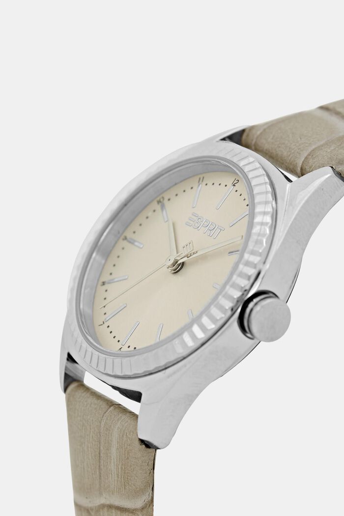 Reloj de acero inoxidable con pulsera de cuero con textura, GREY, detail image number 1