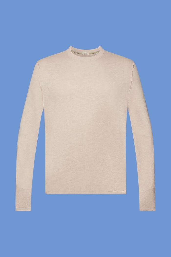 Jersey de mezcla de algodón y lino con cuello redondo, LIGHT BEIGE, detail image number 5