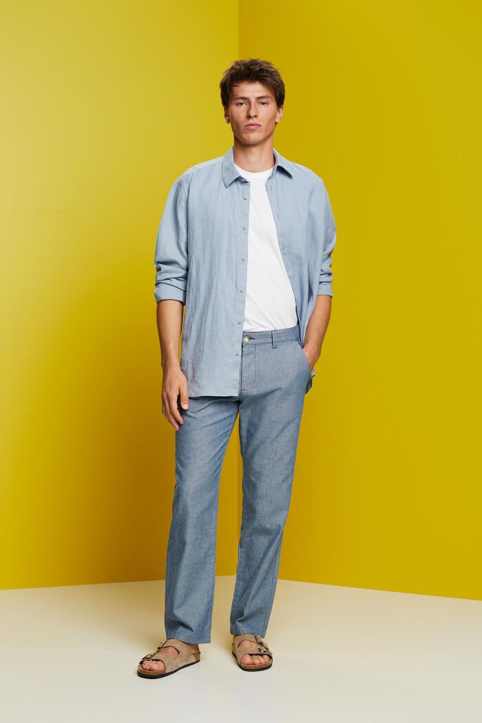 Pantalones chinos con textura, 100% algodón, BLUE, detail image number 1