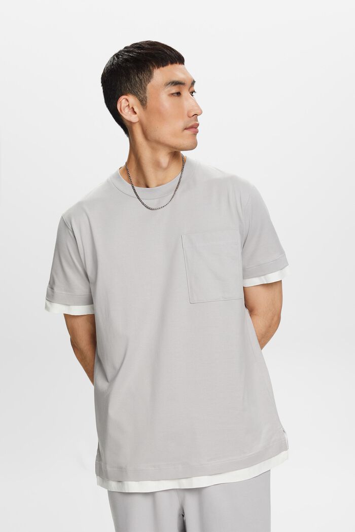 Camiseta de cuello redondo con capas, 100% algodón, LIGHT GREY, detail image number 1