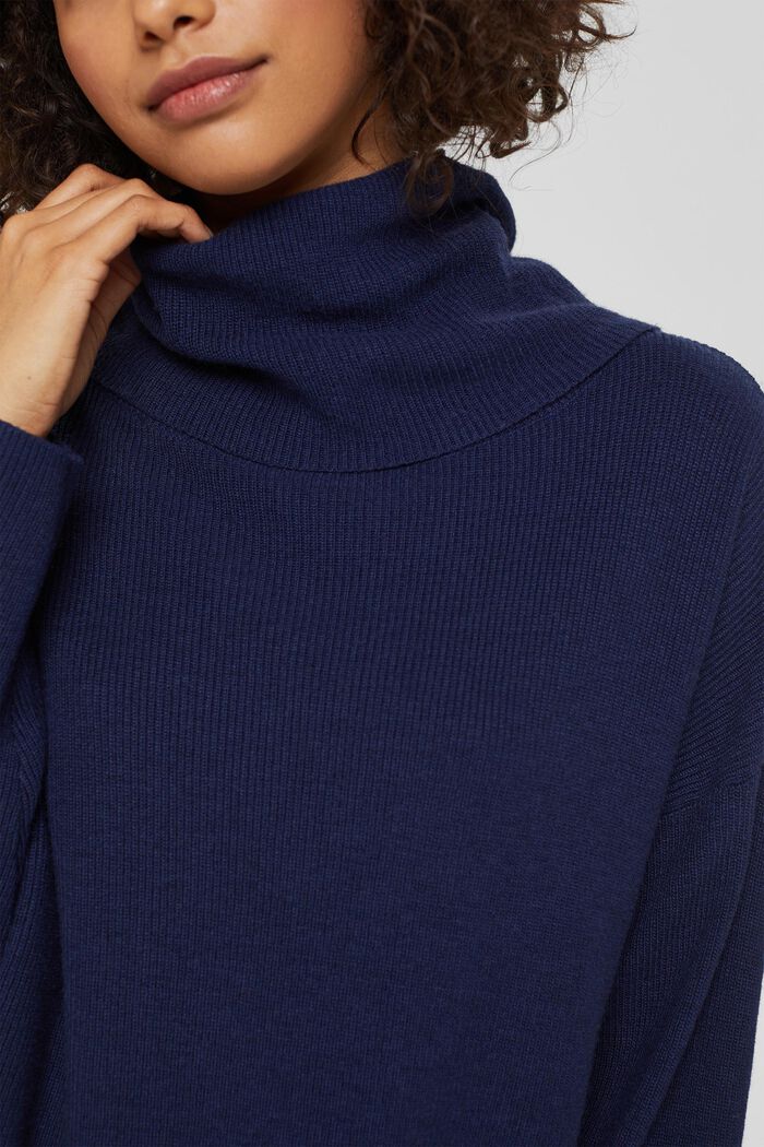 Con lana/cachemir: jersey con cuello en cascada, NAVY, detail image number 2