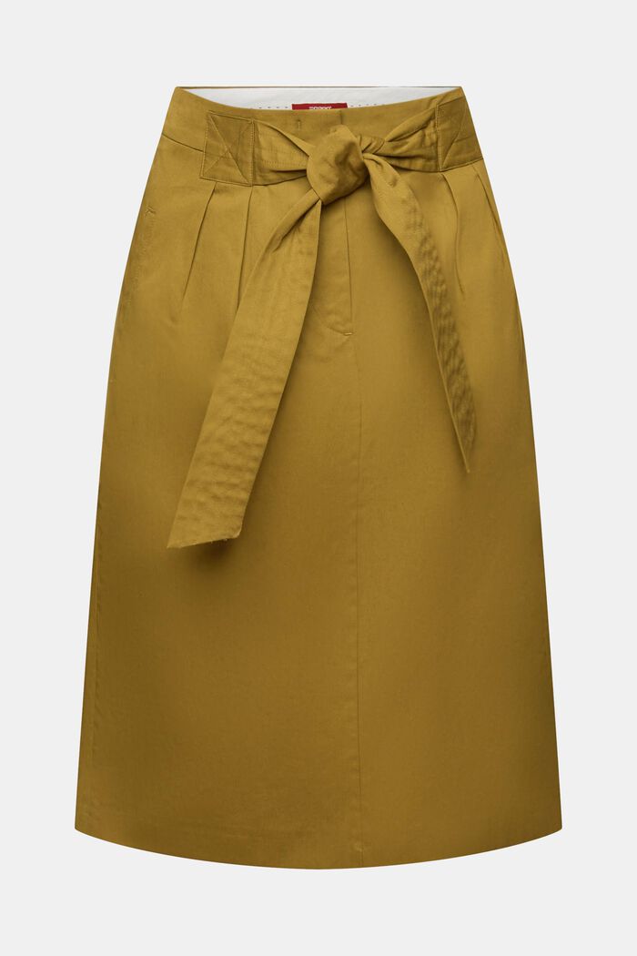Falda hasta la rodilla con cinturón, 100 % algodón, OLIVE, detail image number 7