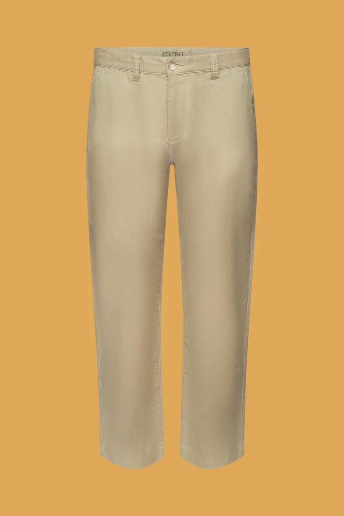 Pantalones en mezcla de algodón y lino, LIGHT GREEN, detail image number 5