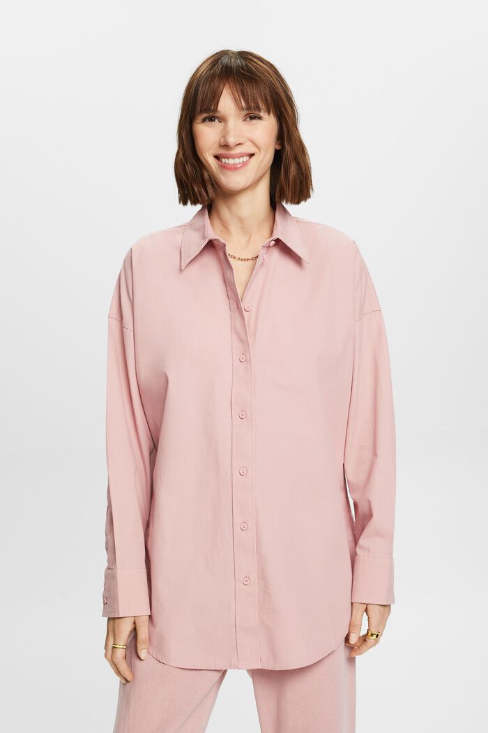 Camisa en popelina de algodón, OLD PINK, detail image number 0