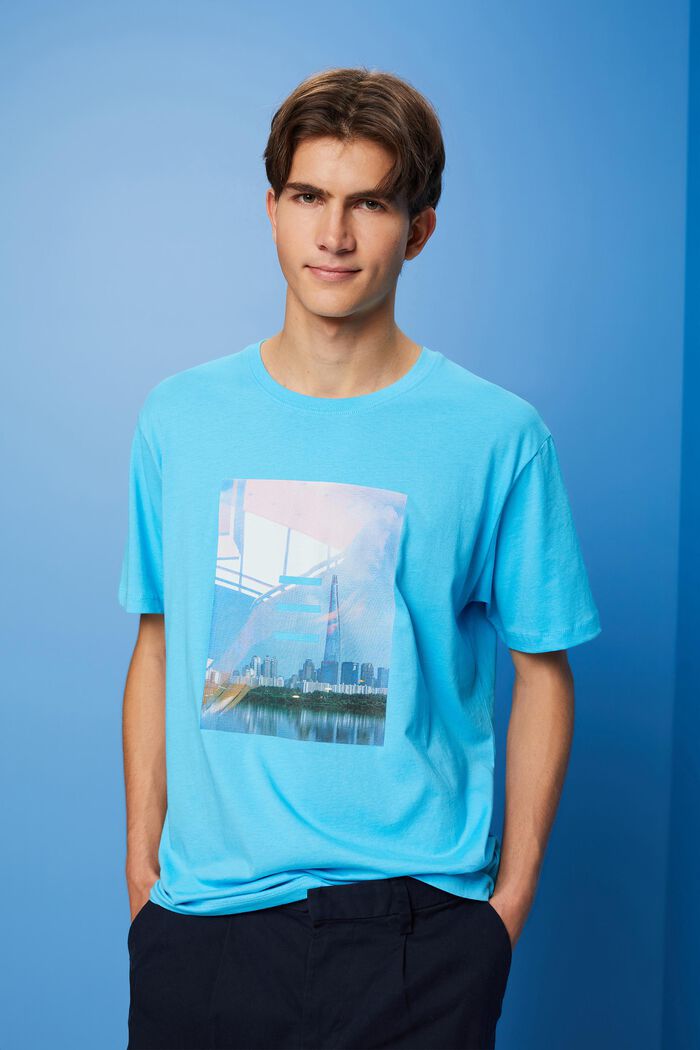 Camiseta de algodón con estampado, TURQUOISE, detail image number 0