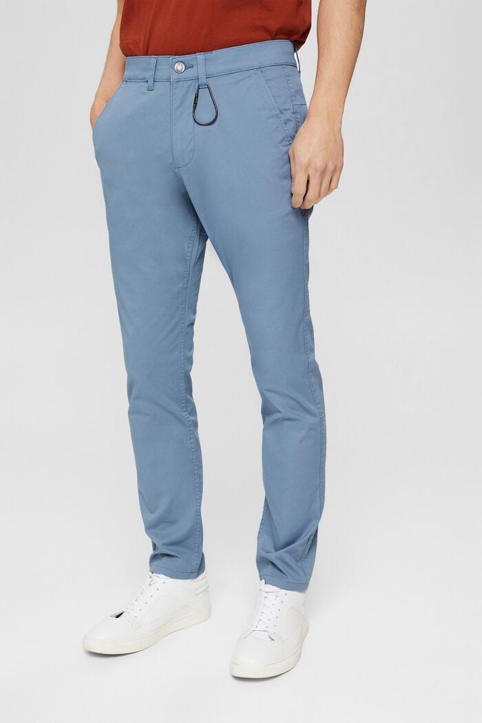 Pantalones chinos ajustados en algodón ecológico, BLUE, detail image number 0