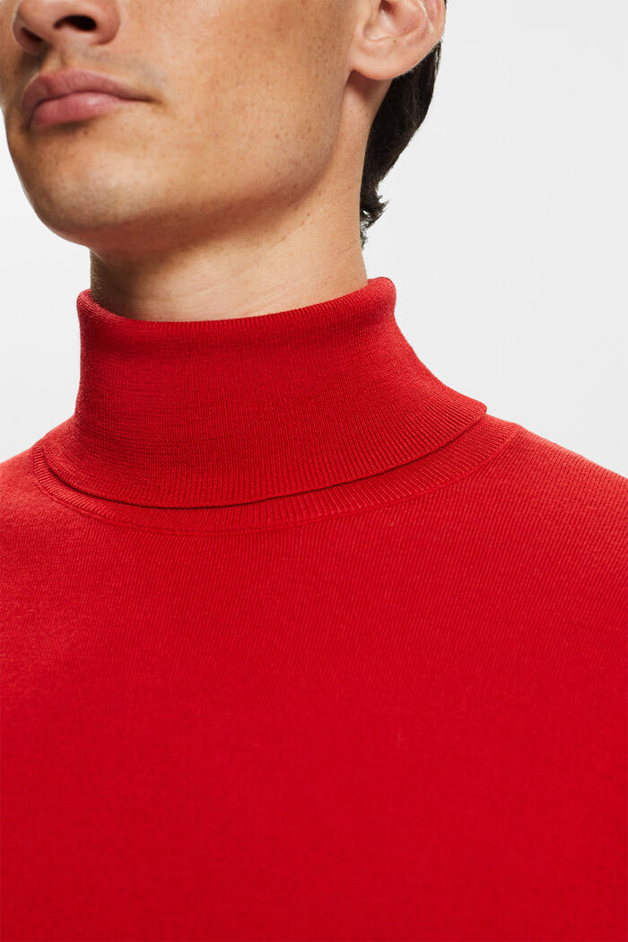 Jersey de lana merino con cuello alto, DARK RED, detail image number 3