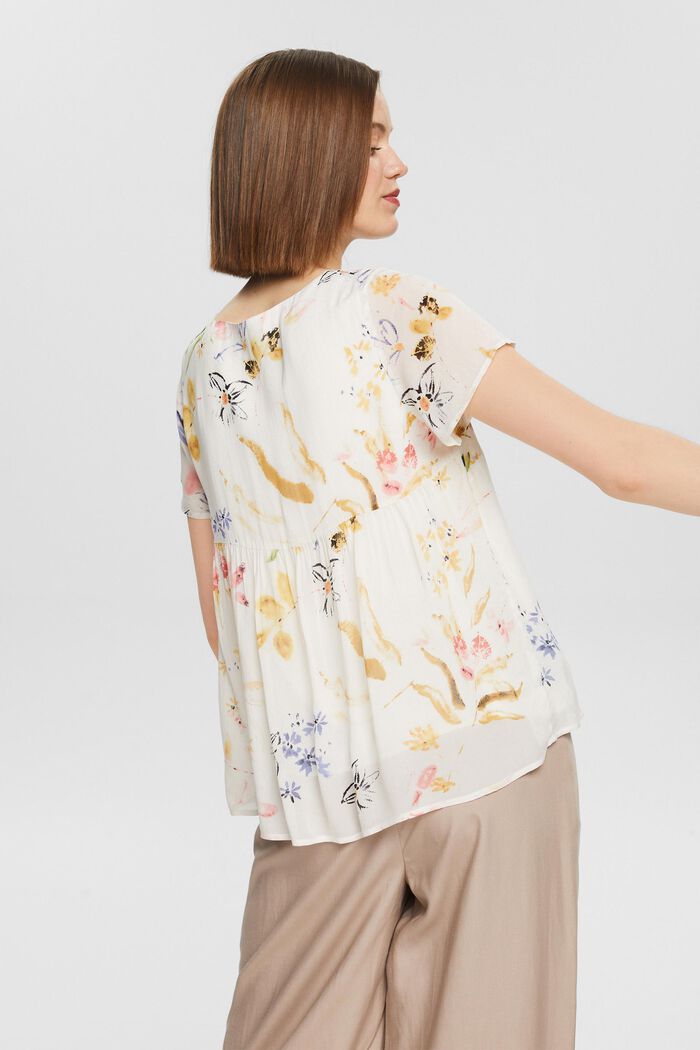 Blusa con estampado floral, LENZING™ ECOVERO™, OFF WHITE, detail image number 3