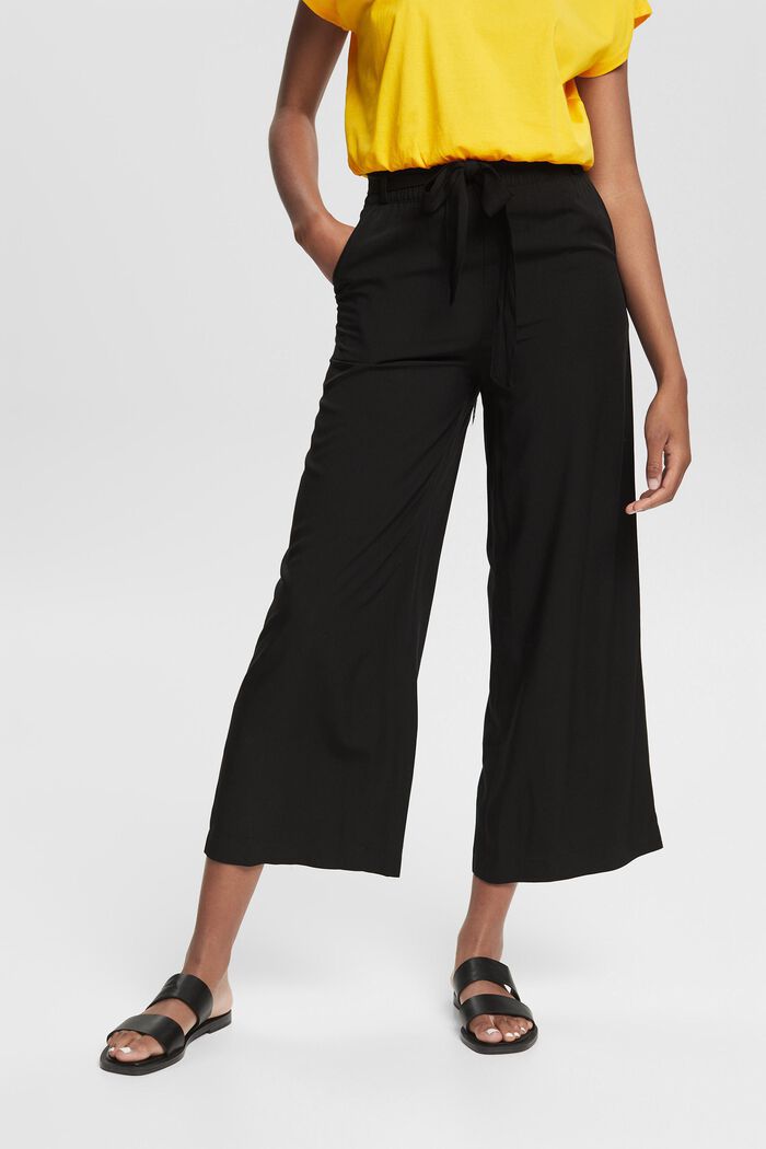Pantalón culotte con cinturón, LENZING™ ECOVERO™, BLACK, detail image number 0