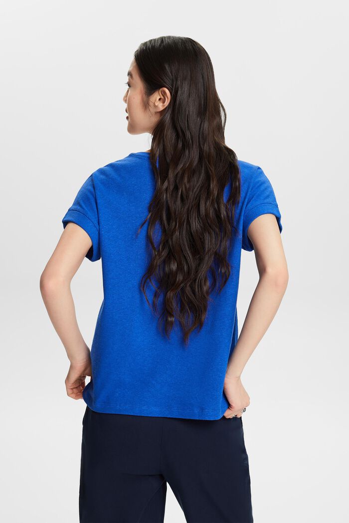 Camiseta de algodón y lino con el cuello pico, BRIGHT BLUE, detail image number 2