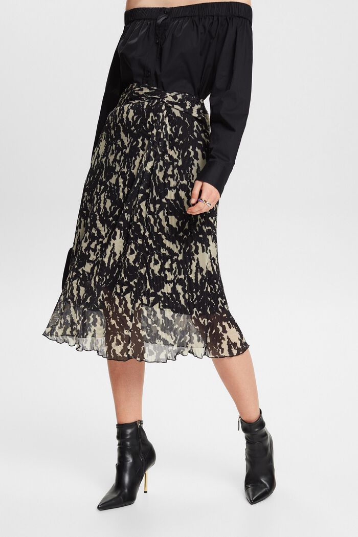 Falda midi de malla estampada, BLACK, detail image number 0
