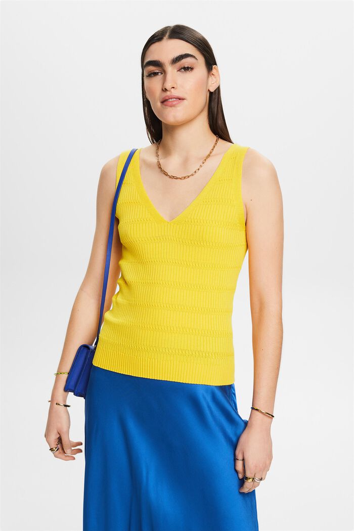 Top jersey con cuello pico, YELLOW, detail image number 0