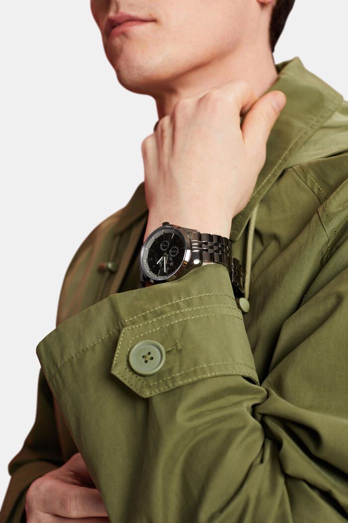Reloj de acero inoxidable con pulsera de eslabones, GREY, detail image number 2