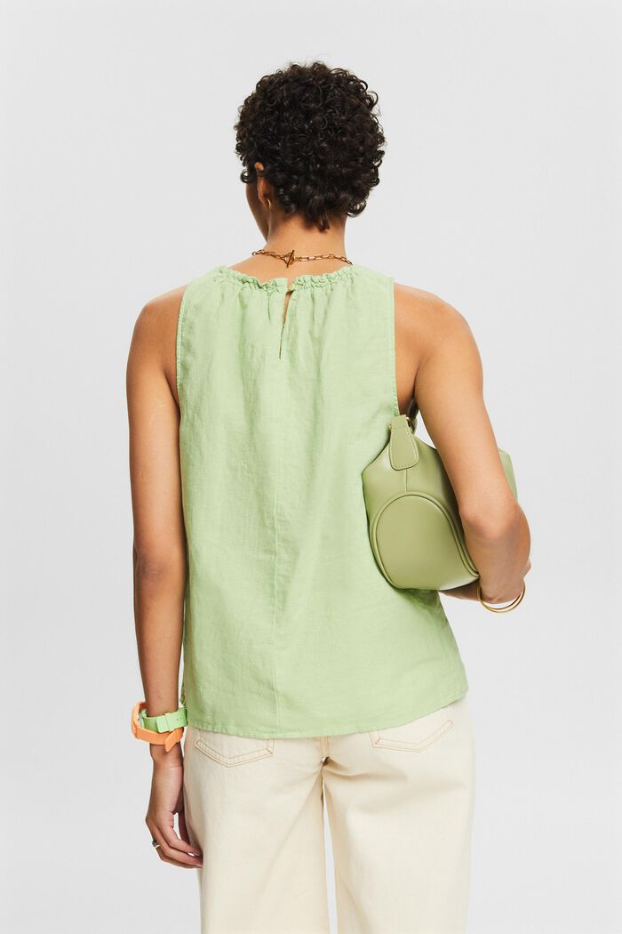 Blusa fruncida sin mangas en lino y algodón, LIGHT GREEN, detail image number 3