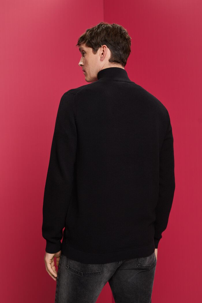 Jersey con cuello de cremallera en 100 % algodón Pima, BLACK, detail image number 3