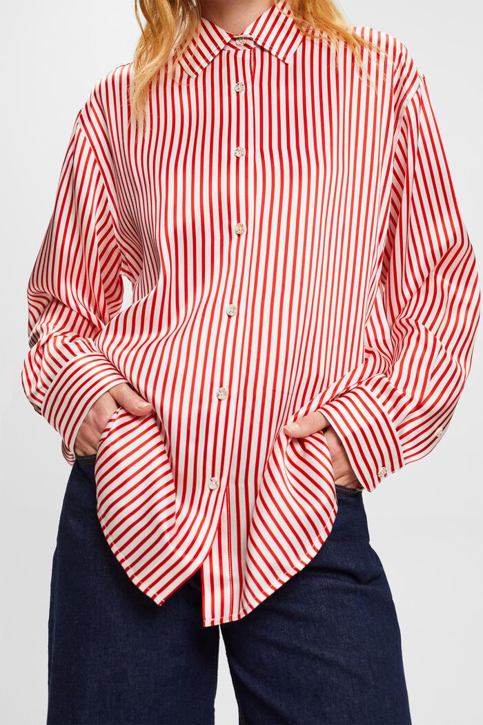 Camisa a rayas de seda charmeuse, DARK RED, detail image number 1