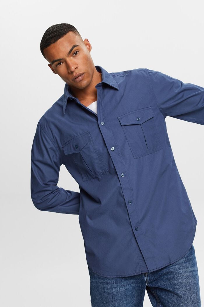 Camisa estilo militar de algodón, GREY BLUE, detail image number 0