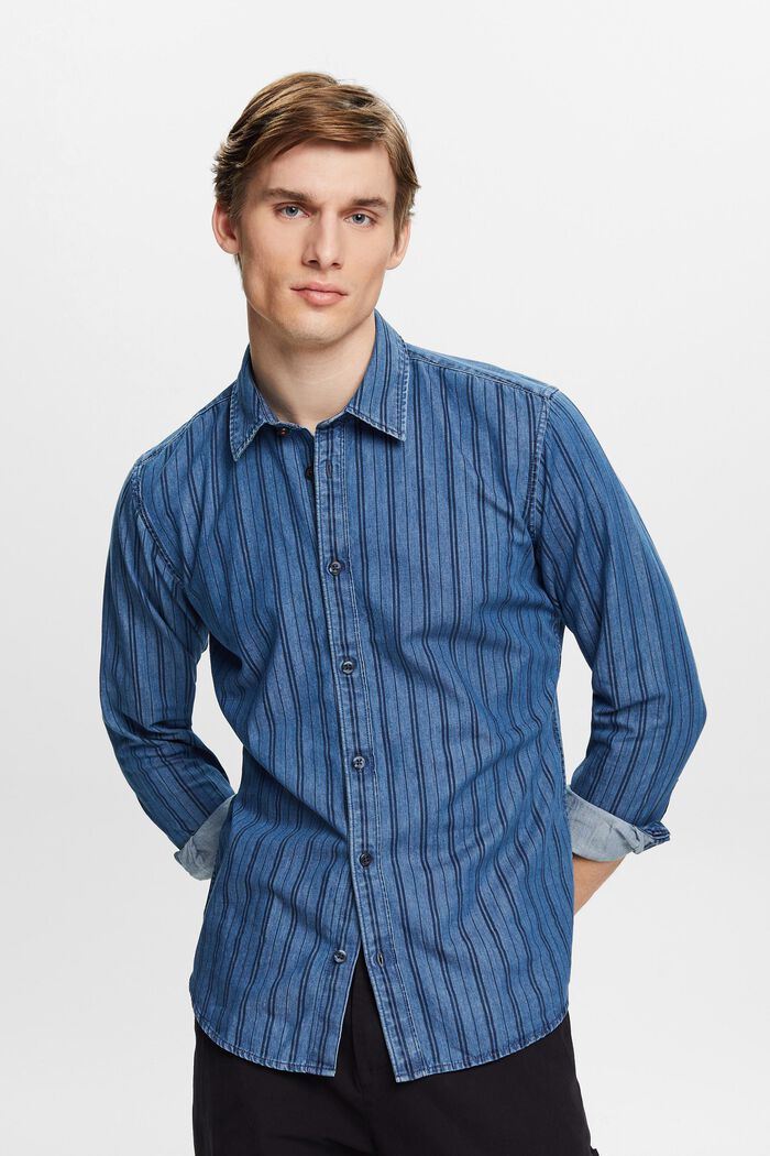 Camisa vaquera ajustada a rayas, NAVY/BLUE, detail image number 0