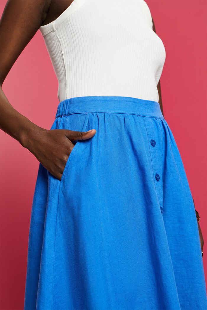 Falda midi en mezcla de lino y algodón, BRIGHT BLUE, detail image number 2