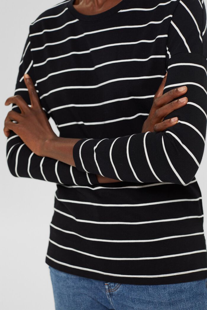 Camiseta de manga larga a rayas en algodón, BLACK, detail image number 2