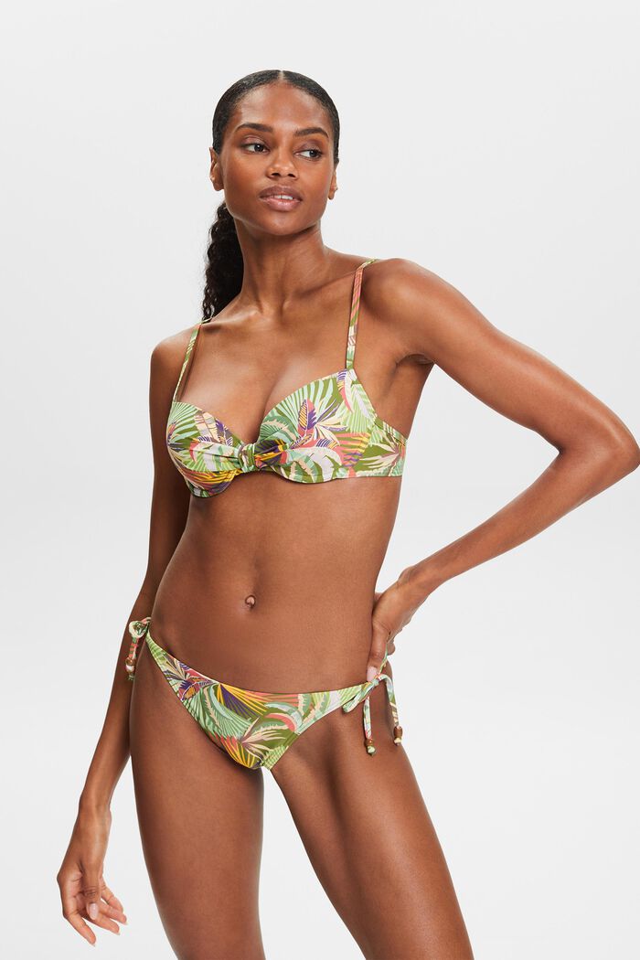 Braga de bikini con lazada estampada a los lados, DARK GREEN, detail image number 0