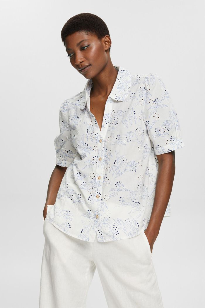 Blusa estampada con bordado de flores, OFF WHITE, detail image number 0