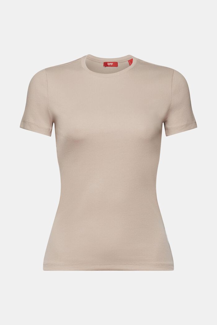 Camiseta de cuello ceñido en jersey de algodón, LIGHT TAUPE, detail image number 6