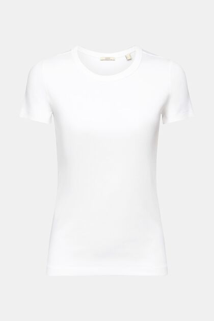 Camiseta de canalé con cuello redondo, WHITE, overview