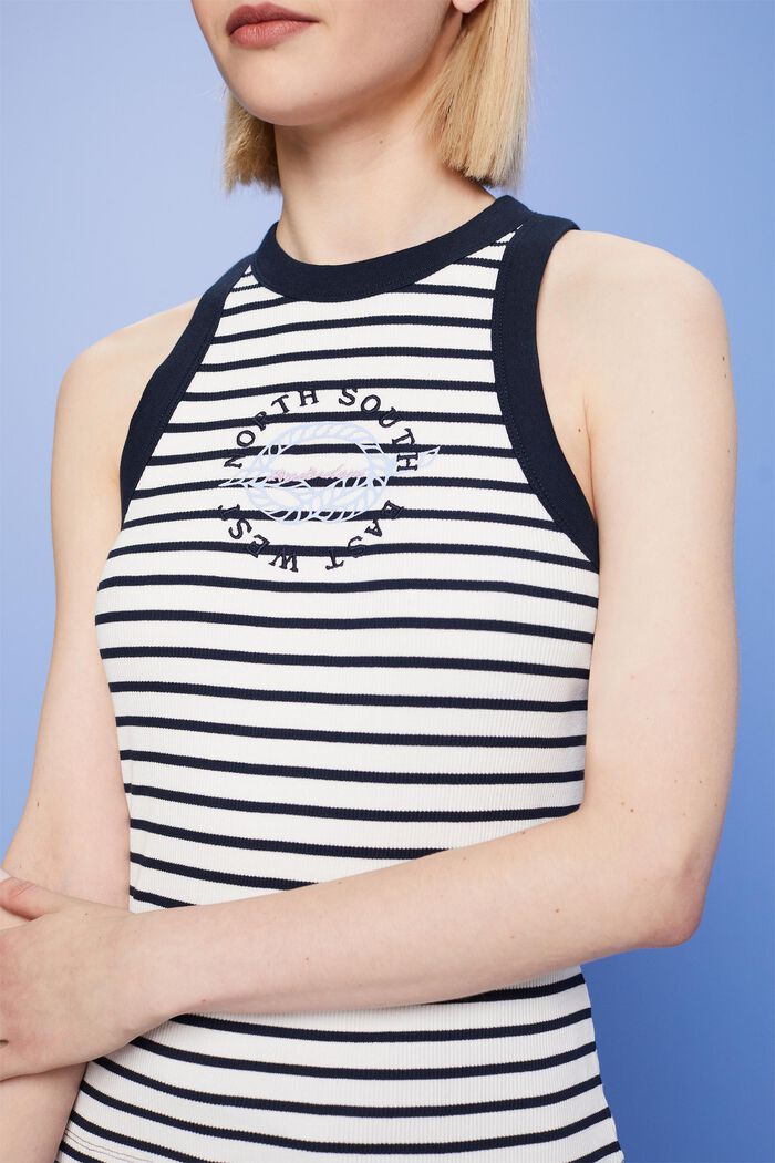 Camiseta de tirantes de canalé con bordado y estampado, NAVY, detail image number 2