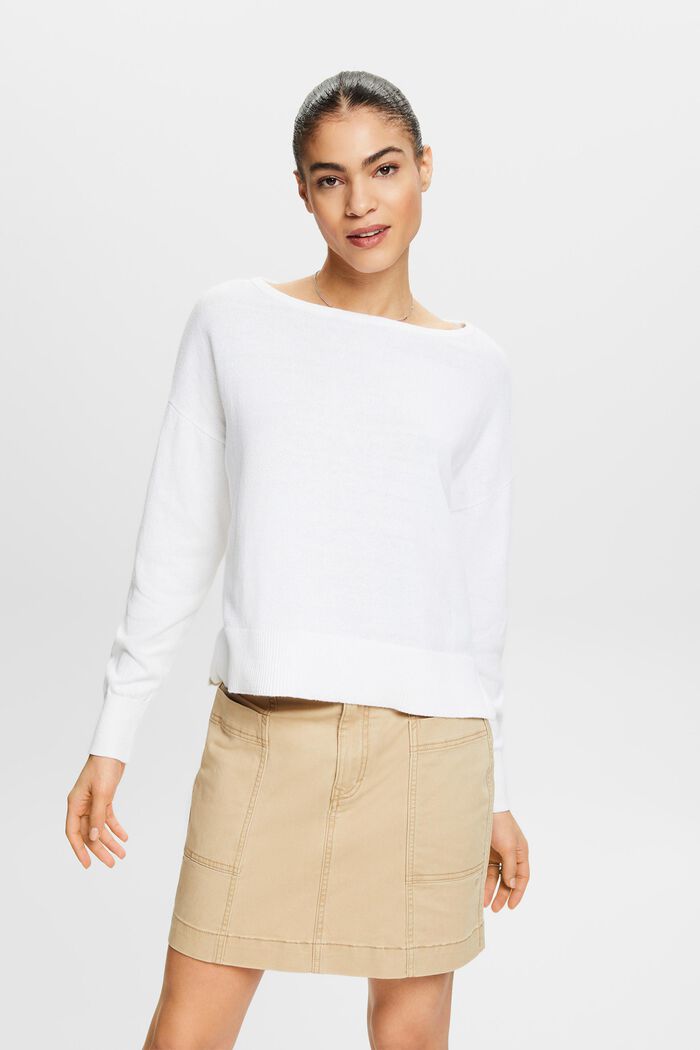Jersey de algodón y lino, WHITE, detail image number 0