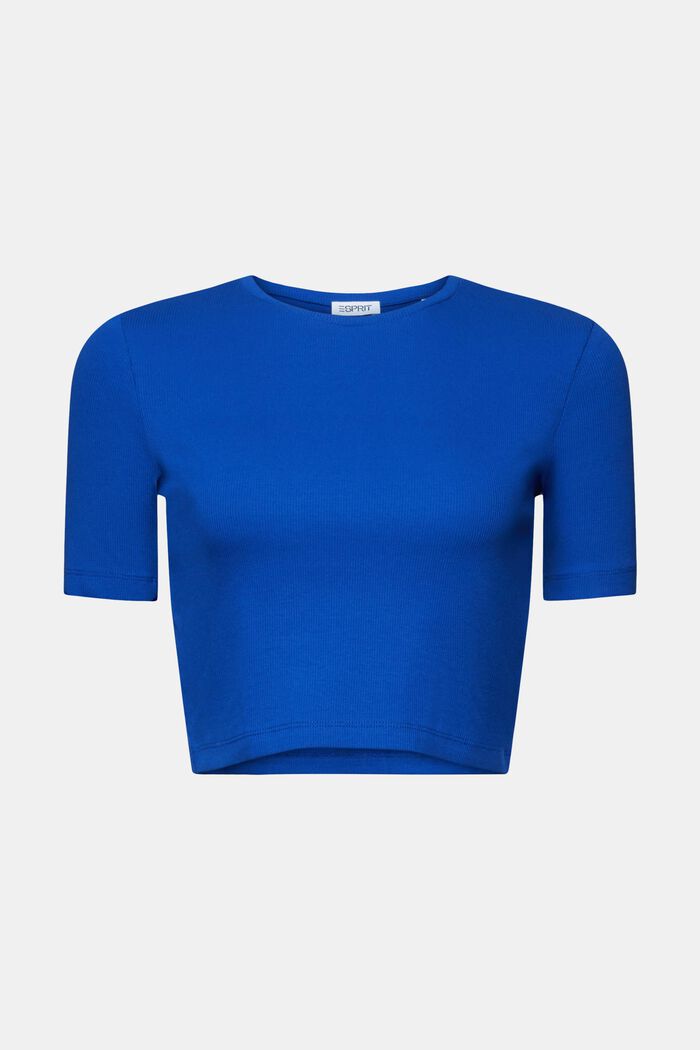 Camiseta cropped acanalada de algodón, BRIGHT BLUE, detail image number 6