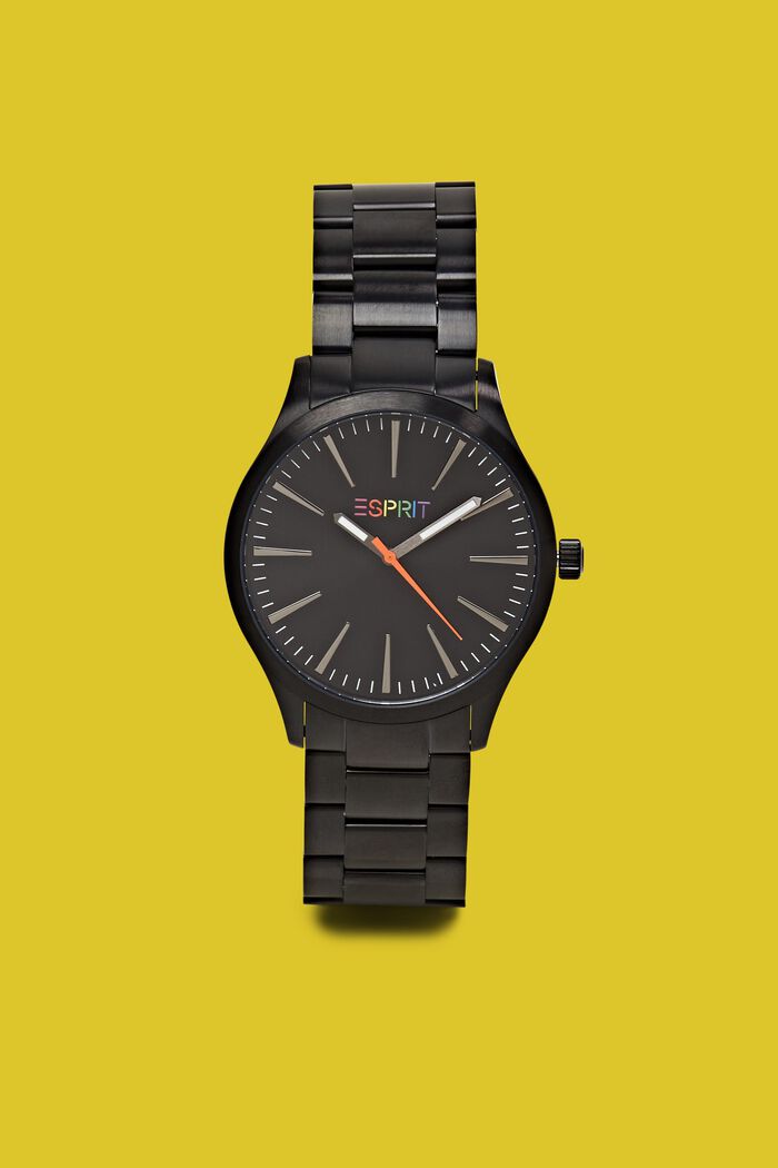 Reloj de acero inoxidable con logotipo multicolor, BLACK, detail image number 0
