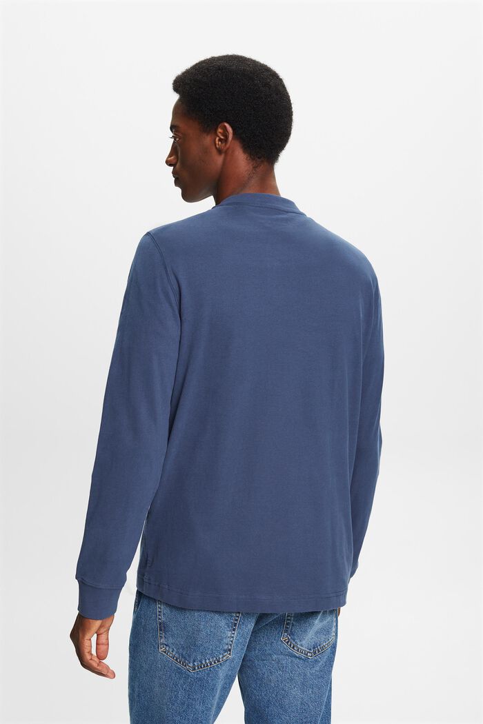 Top de cuello tunecino en tejido jersey de algodón lavado, GREY BLUE, detail image number 3