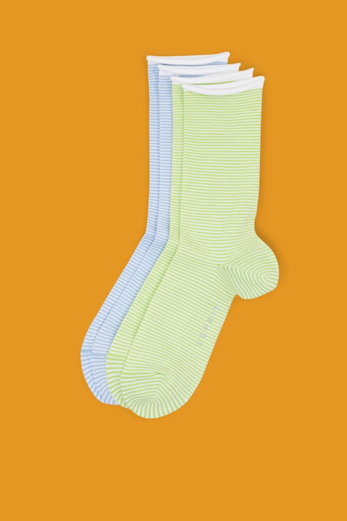 Calcetines de rayas con puños fruncidos, en algodón ecológico, LIGHT GREEN/BLUE, detail image number 0