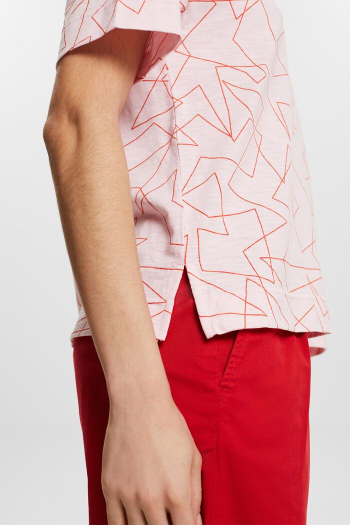 Camiseta de algodón estampada con cuello en pico, LIGHT PINK, detail image number 3
