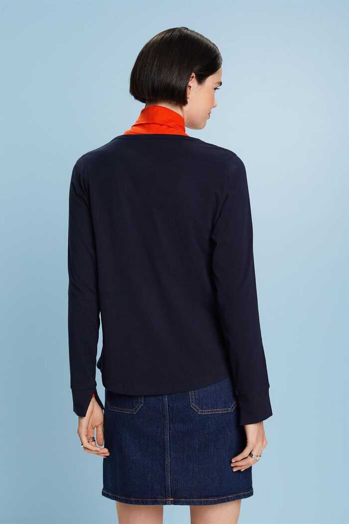 Camiseta de algodón con cuello tunecino, NAVY, detail image number 4