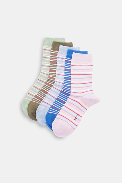 Multipack de calcetines a rayas en mezcla de algodón ecológico, GREEN/ROSE, overview