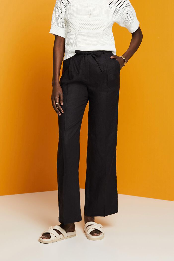 Pantalones de lino con pernera ancha, BLACK, detail image number 0
