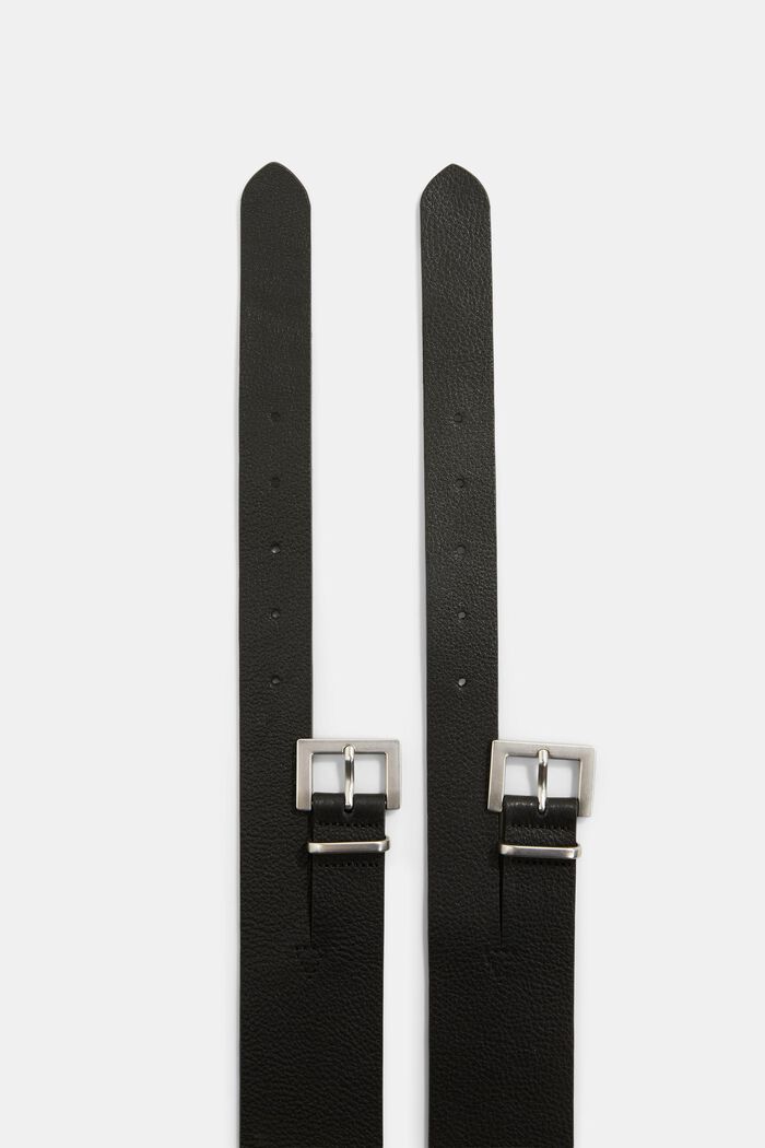 Cinturón de piel con dos hebillas, BLACK, detail image number 1